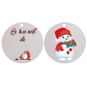 Boule de noël plate "Le 1er Noël" Bonhomme de neige